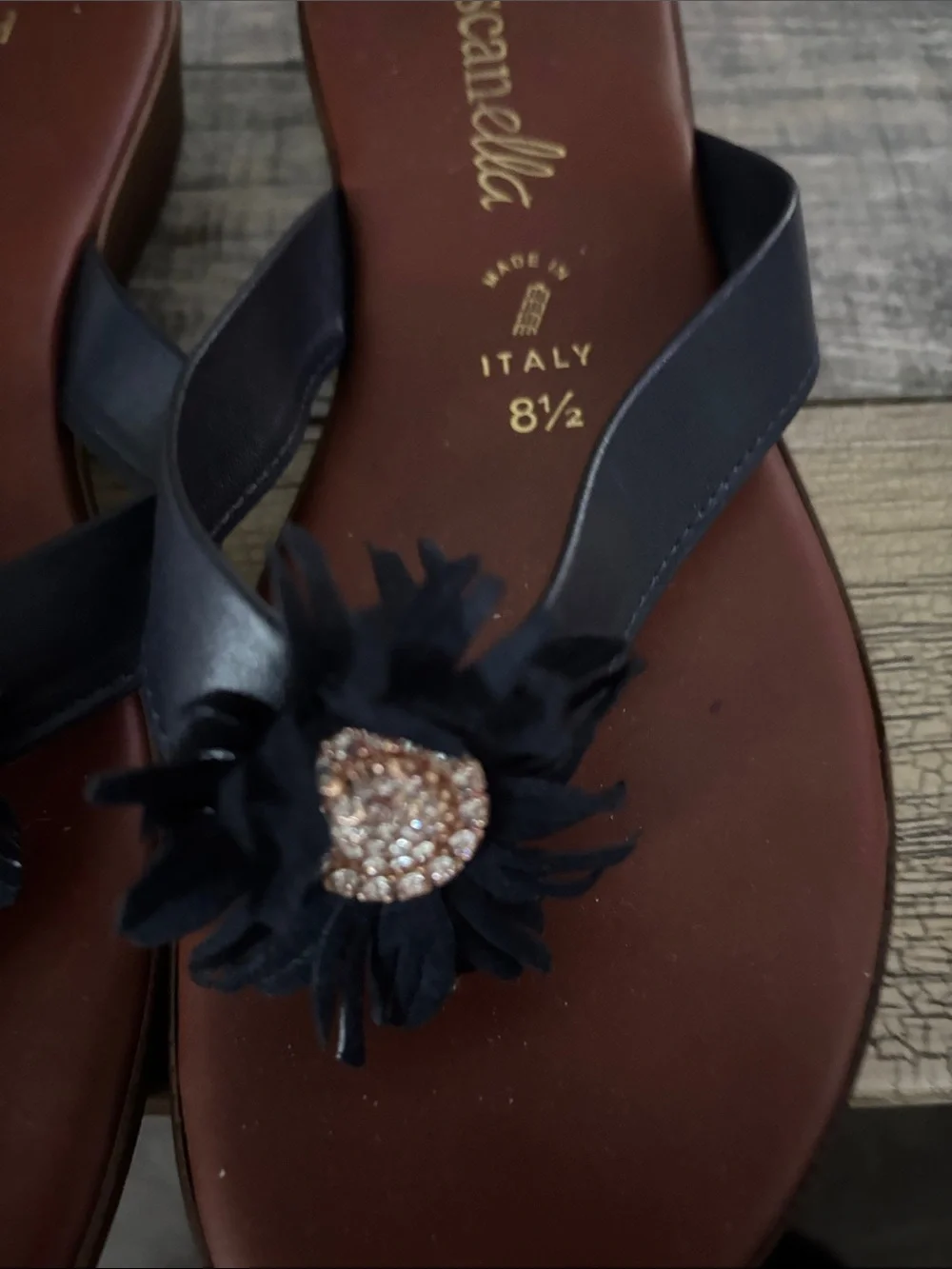 Toscanella Navy Floral Jewel Thong Sandals for Women